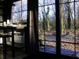 Tiny House in Hoogersmilde eettafel met uitzicht op tuin